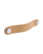 Bouton rond Loop - Cuir naturel / Chrome poli - Beslag Design