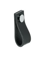 Poignée pour placard Loop - Cuir Noir / Chromé poli - Beslag Design