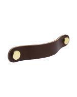 Poignée ronde Loop - Cuir marron / Laiton poli - Beslag Design