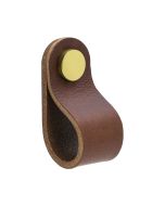 Bouton rond Loop - Cuir marron / Laiton poli - Beslag Design