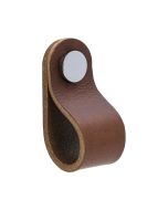 Bouton rond Loop - Cuir marron / Chrome poli - Beslag Design