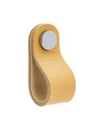 Bouton rond Loop - Cuir naturel / Chrome poli - Beslag Design